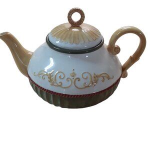 Porcelain Tea Pot with Lid White Green